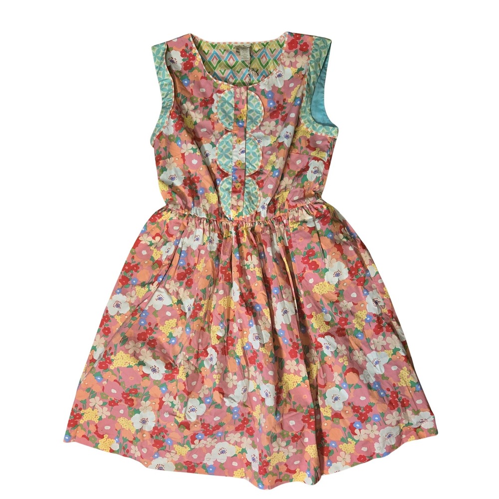 Matilda Jane Girls Pink Floral Sleeveless Dress Scalloped Button Front Size M
